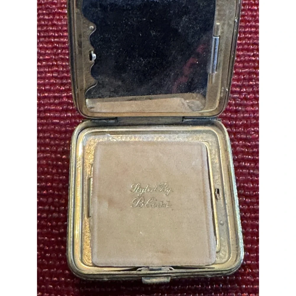 Vintage Guilloche Enamel Powder Compact Pink Roses Floral Mirror Vanity Case